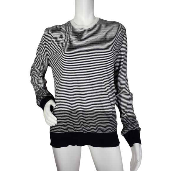 ATM Mens Size Large Cotton Sweater Black White Striped Pattern Long Sleeve - Picture 1 of 7